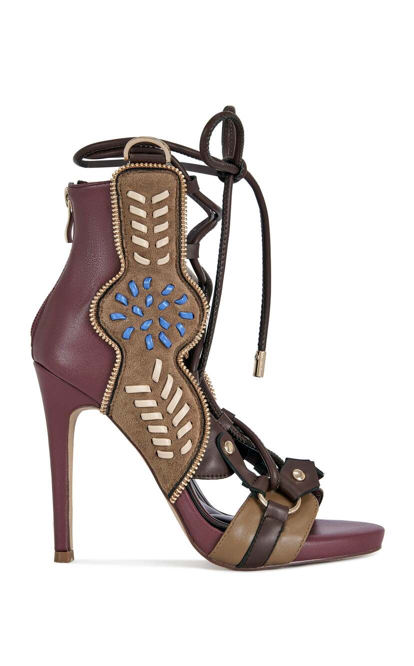 AKIRA AZALEA WANG SHAINIA PLUM MULTI FAUX SUEDE STILETTO SANDAL Size 1010